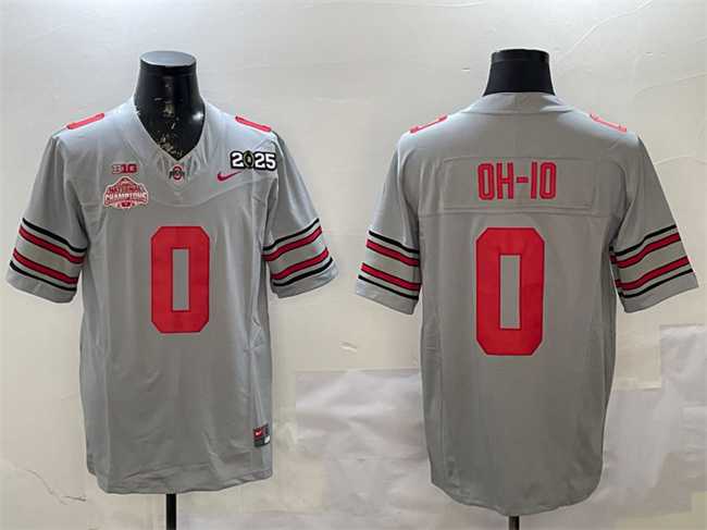 Men%27s Ohio State Buckeyes #0 OH-IO Grey 2025 CFP Final With National Champions Patch F.U.S.E. Vapor Limited Stitched Football Jersey